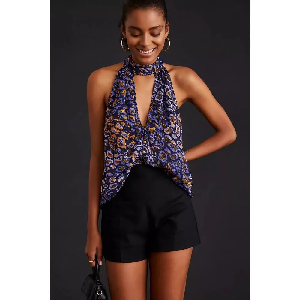 NWT By Anthropologie‎ Sleeveless Halter Tank Leopard Print Size L Retail $98